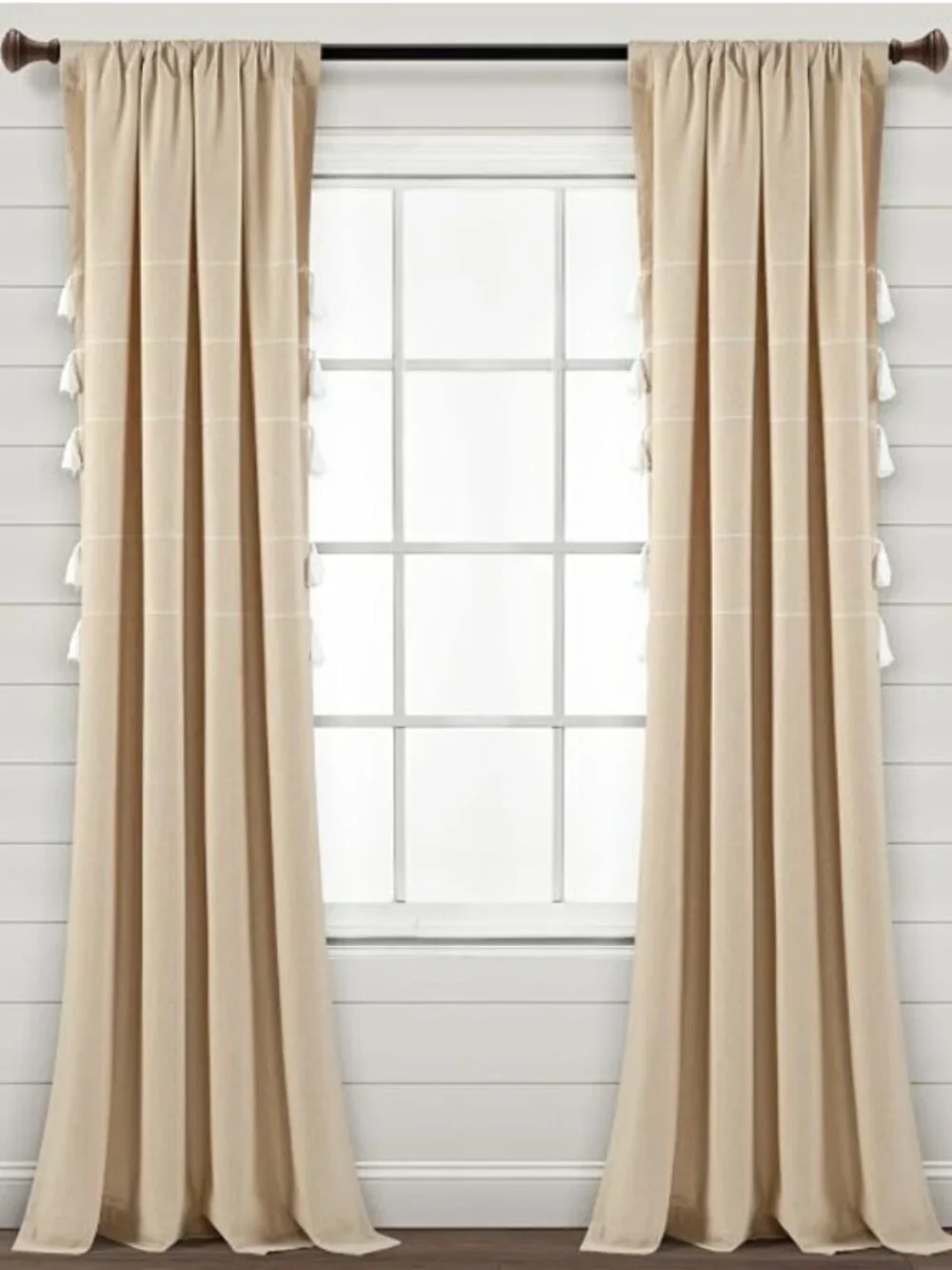 Lush Farmhouse Boho Stripe Woven Tassel Window Curtain Pair 42 x 84 NEW
